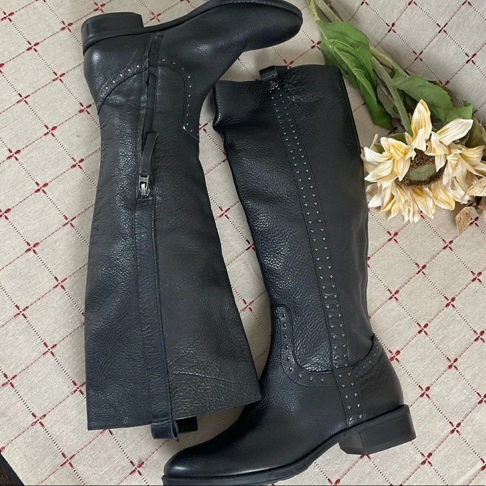 💐HP💐 Sam Edelman Prina Studded Soft Black Leather Knee High Riding Boots 6.5 - Picture 10 of 11